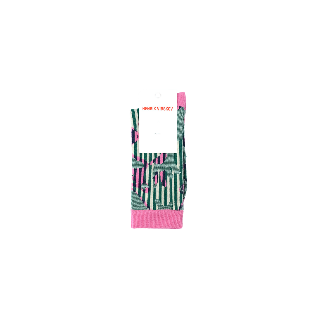Handsome Hands Socks Femme Pink Green Handsome Grid