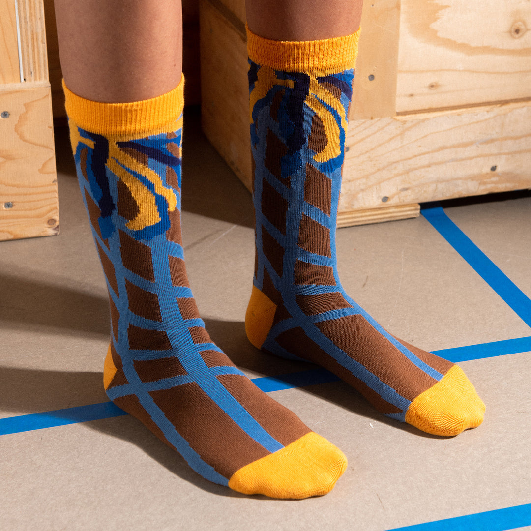 Spotlight Socks Femme Brown Apricot Blue Lines