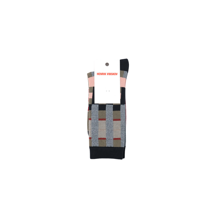 Dancers Wool Socks Femme Checked Grey Caviar Red