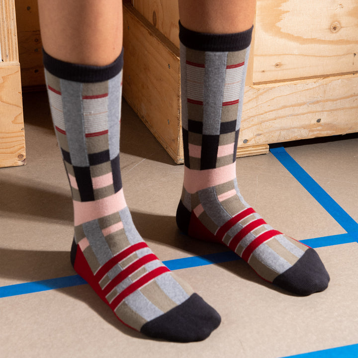 Dancers Wool Socks Femme Checked Grey Caviar Red
