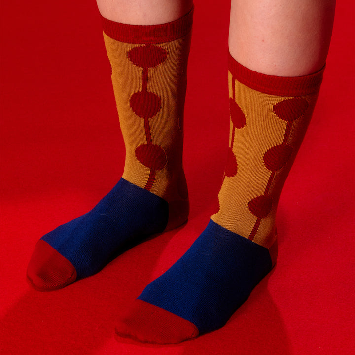 Bubble Wool Socks Femme Curry Red Blue Bubble