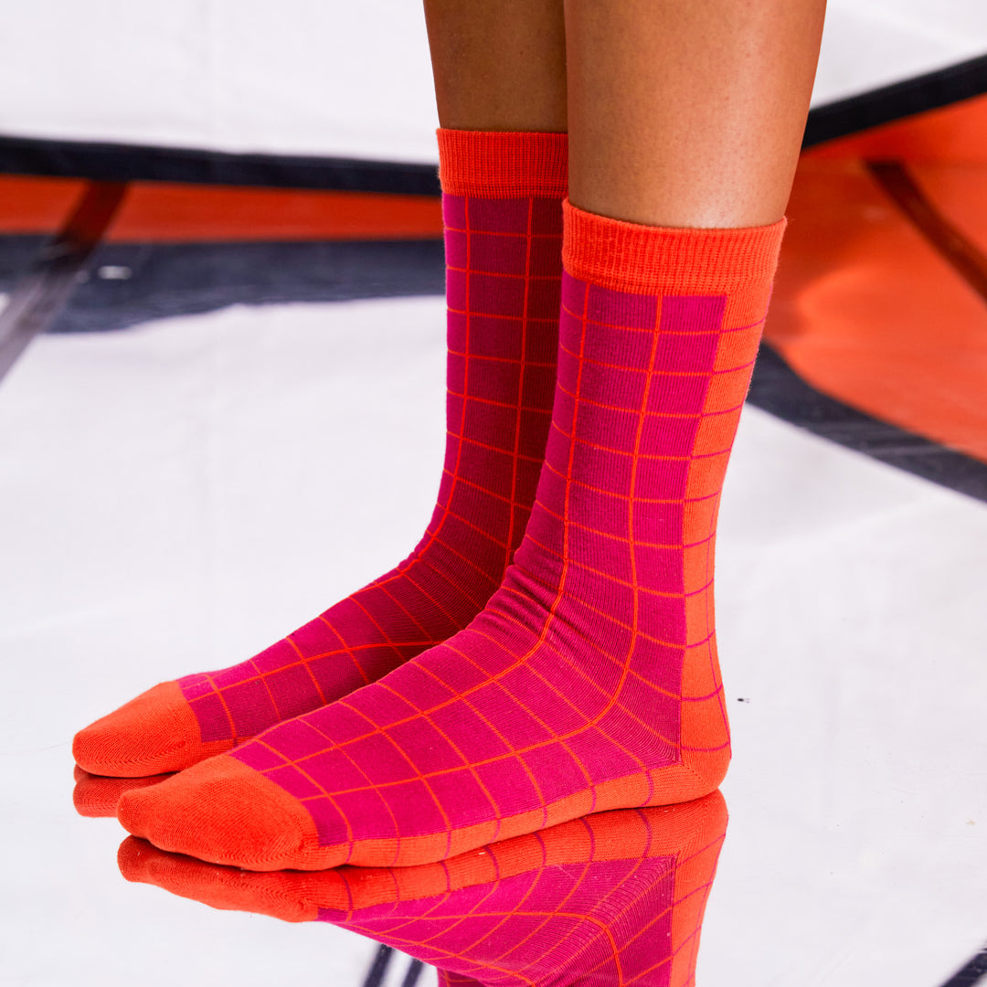 Half Grid Socks Femme Mandarin Purple