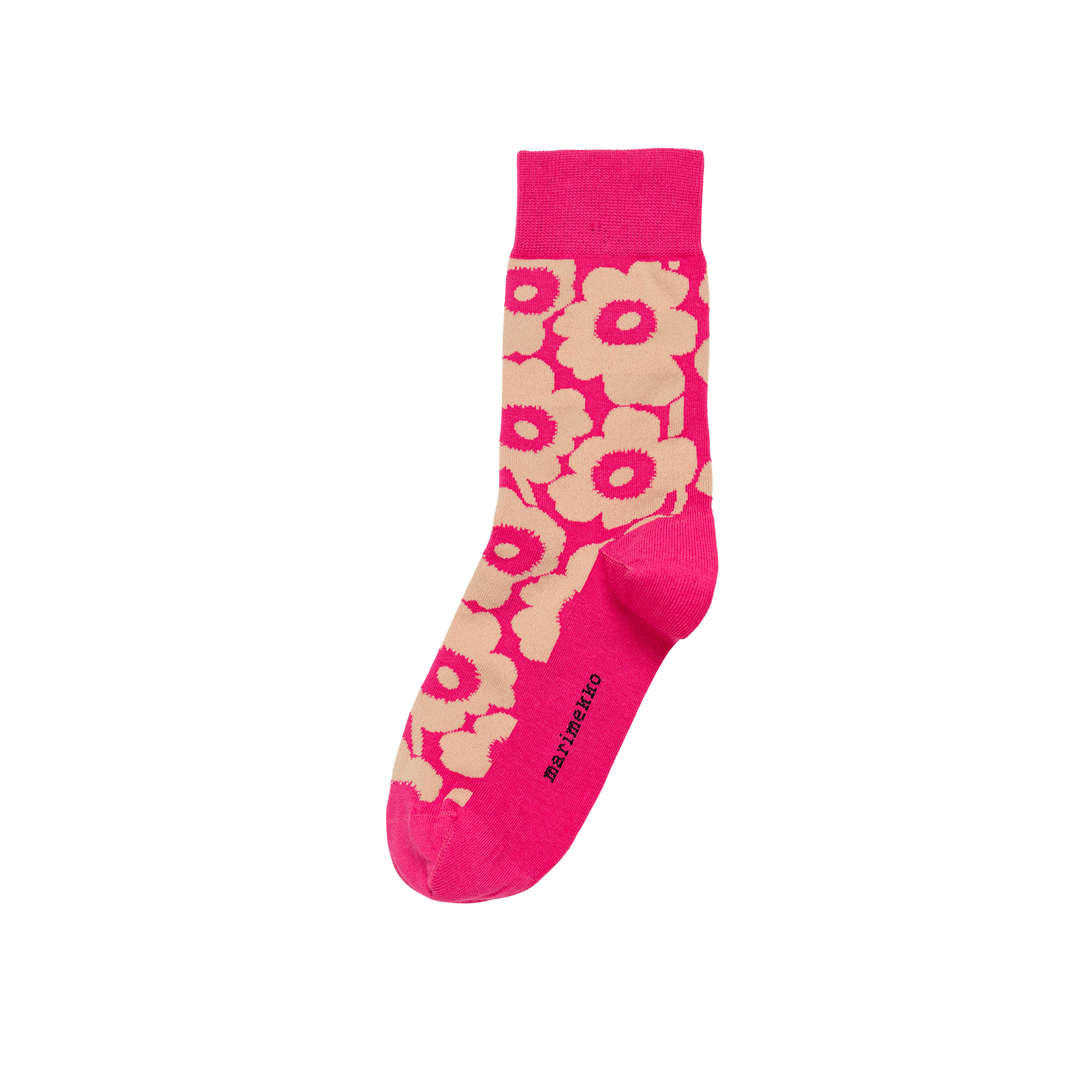 Kirmailla Unikko Tone socks フューシャ×ライトベージュ