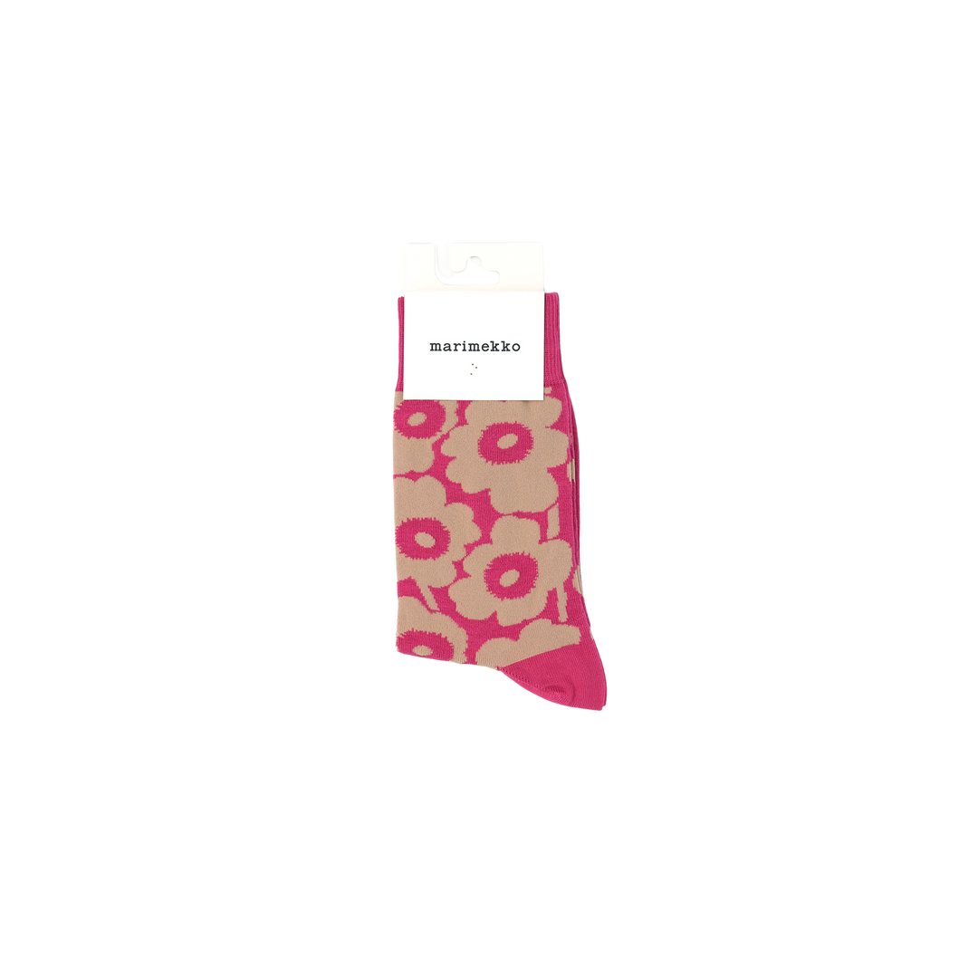 Kirmailla Unikko Tone socks フューシャ×ライトベージュ