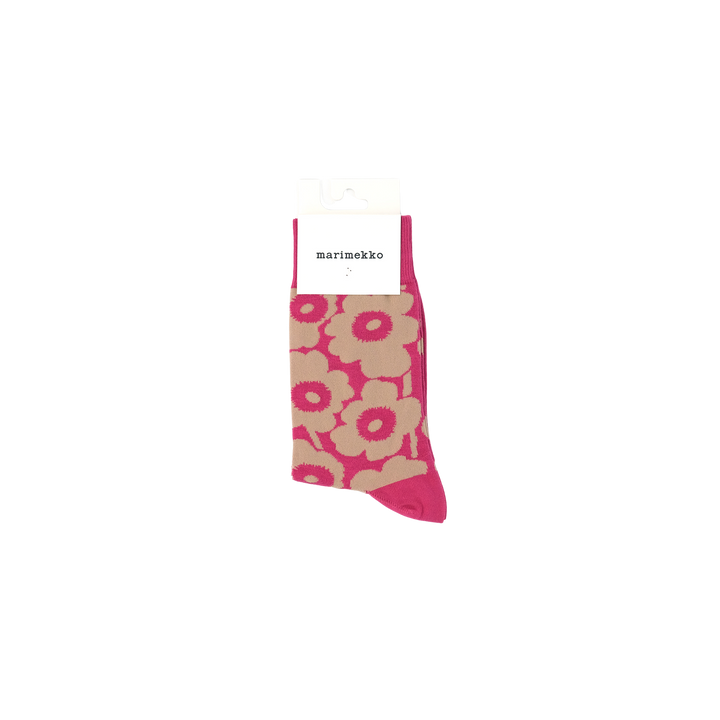 Kirmailla Unikko Tone socks フューシャ×ライトベージュ