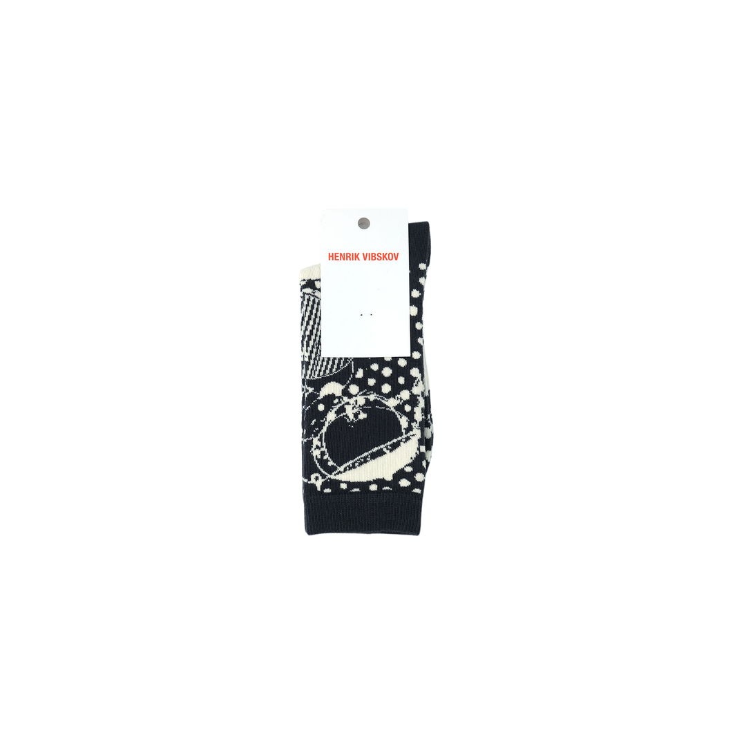 Bird In Face Socks Femme Black White Cream