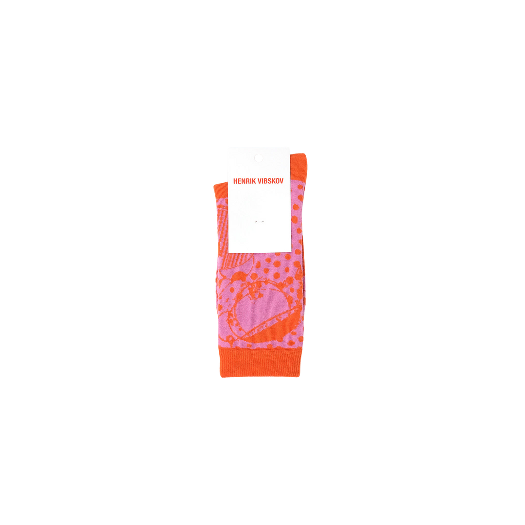Bird In Face Socks Femme Red Orange Pink