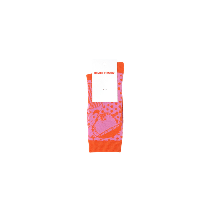 Bird In Face Socks Femme Red Orange Pink