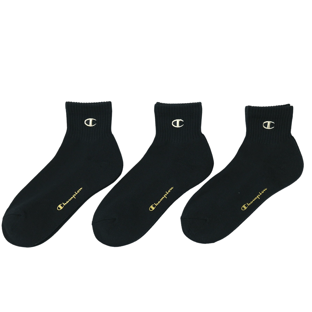 ダーククレンズ新品！値下げ！ ハーフパイル】クォーターレングスソックス 金刺繍 3PACK BLACK（C1