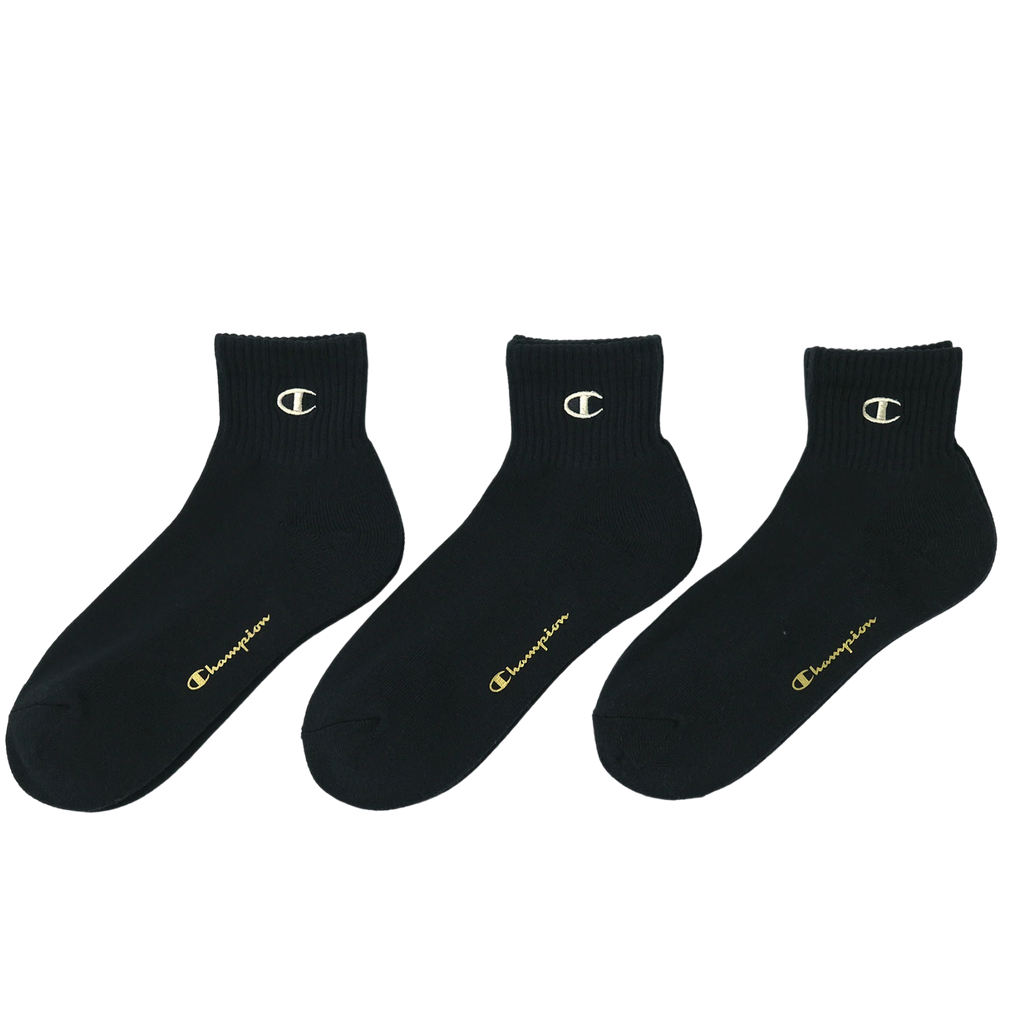 ハーフパイル】クォーターレングスソックス 金刺繍 3PACK BLACK（C1