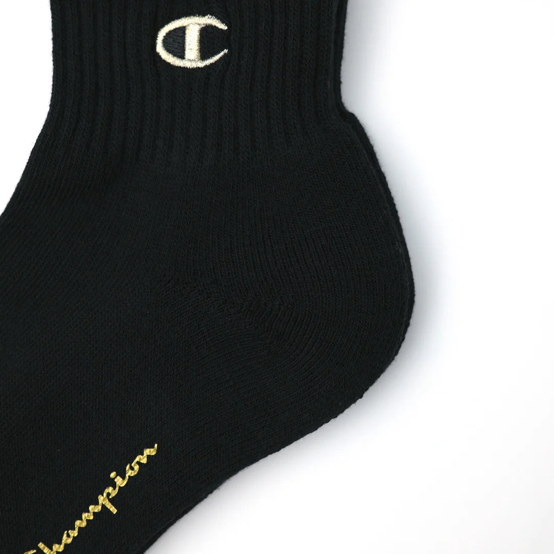 【ハーフパイル】クォーターレングスソックス 金刺繍 3PACK BLACK（C1-1706）