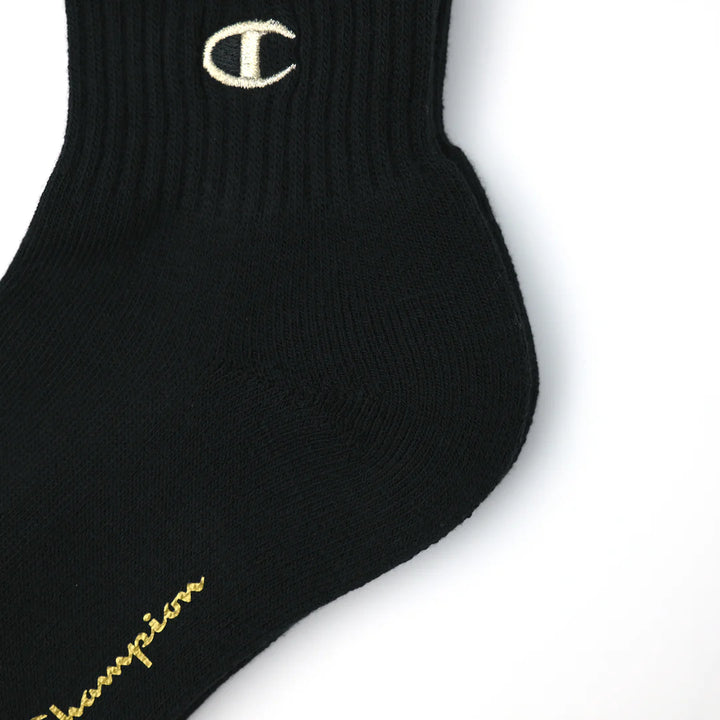 【ハーフパイル】クォーターレングスソックス 金刺繍 3PACK BLACK（C1-1706）