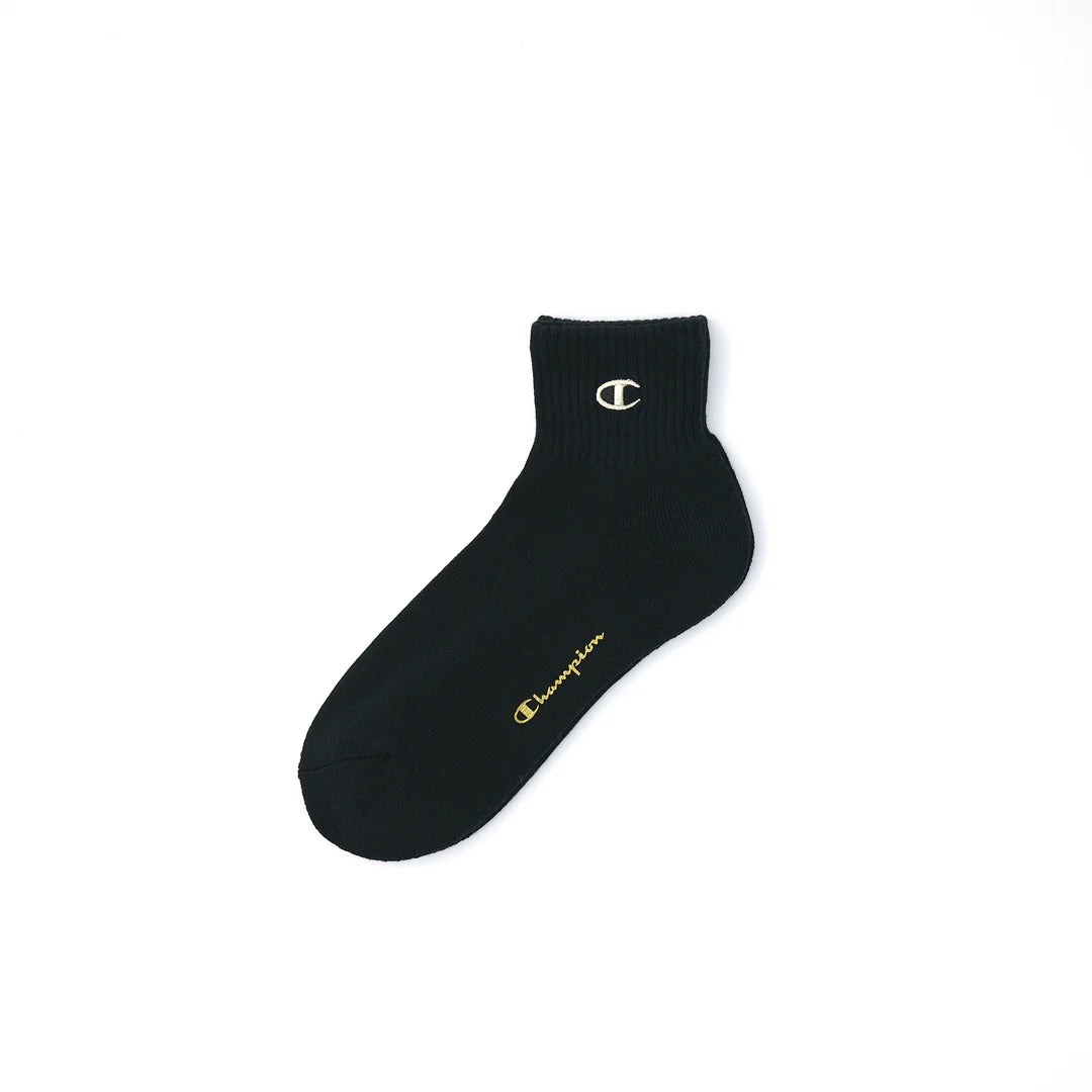 【ハーフパイル】クォーターレングスソックス 金刺繍 3PACK BLACK（C1-1706）