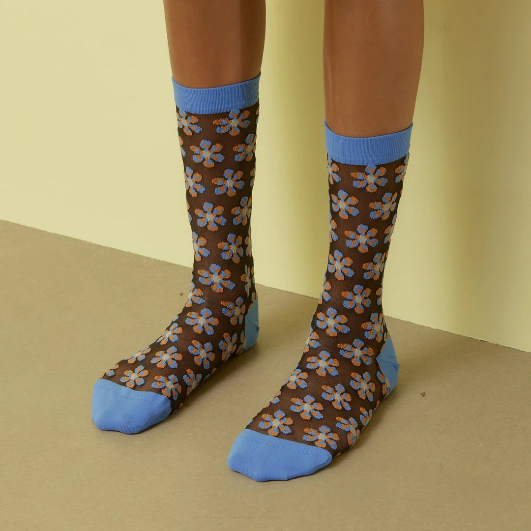 Boxing Flower Socks Femme Blue Box Flowers