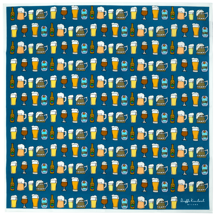 AMSTERDAM "BEER ALL OVER" コットンハンカチーフ (クラシック)  BLUE×WHITE