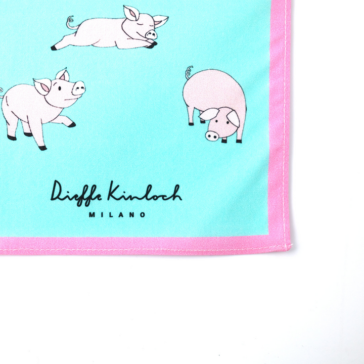 AMSTERDAM "FARM PIGS" コットン ハンカチーフ (クラシック) LIGHT BLUE×PINK