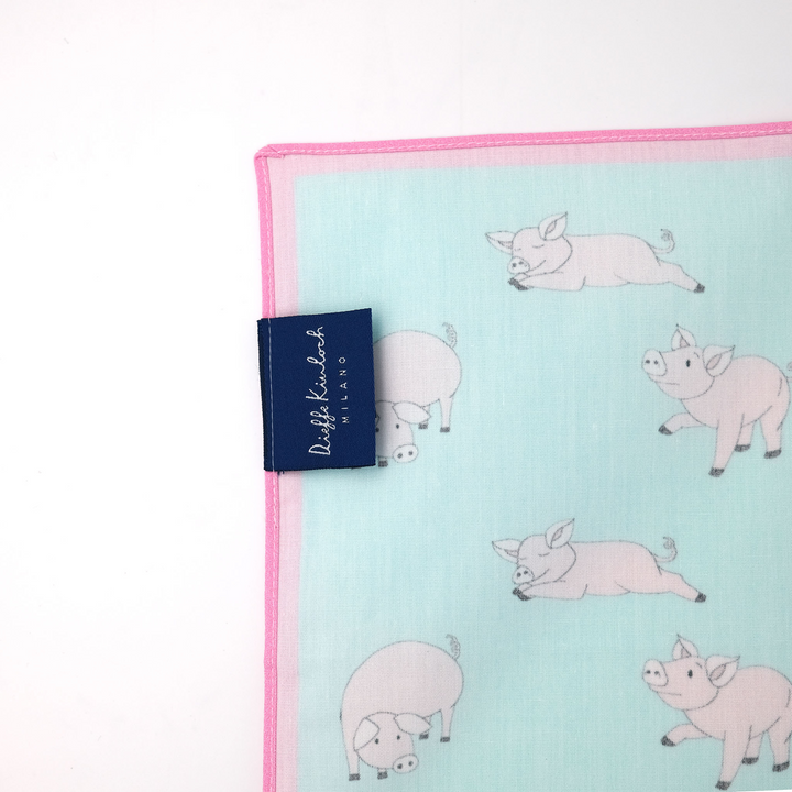 AMSTERDAM "FARM PIGS" コットン ハンカチーフ (クラシック) LIGHT BLUE×PINK