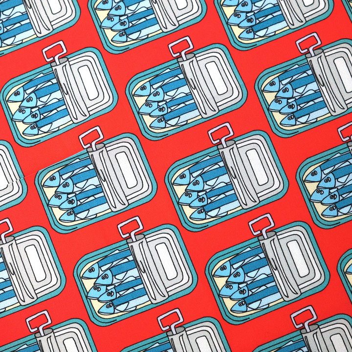 PORTUGAL "CANNED SARDINES AO" コットン ハンカチーフ (クラシック) RED