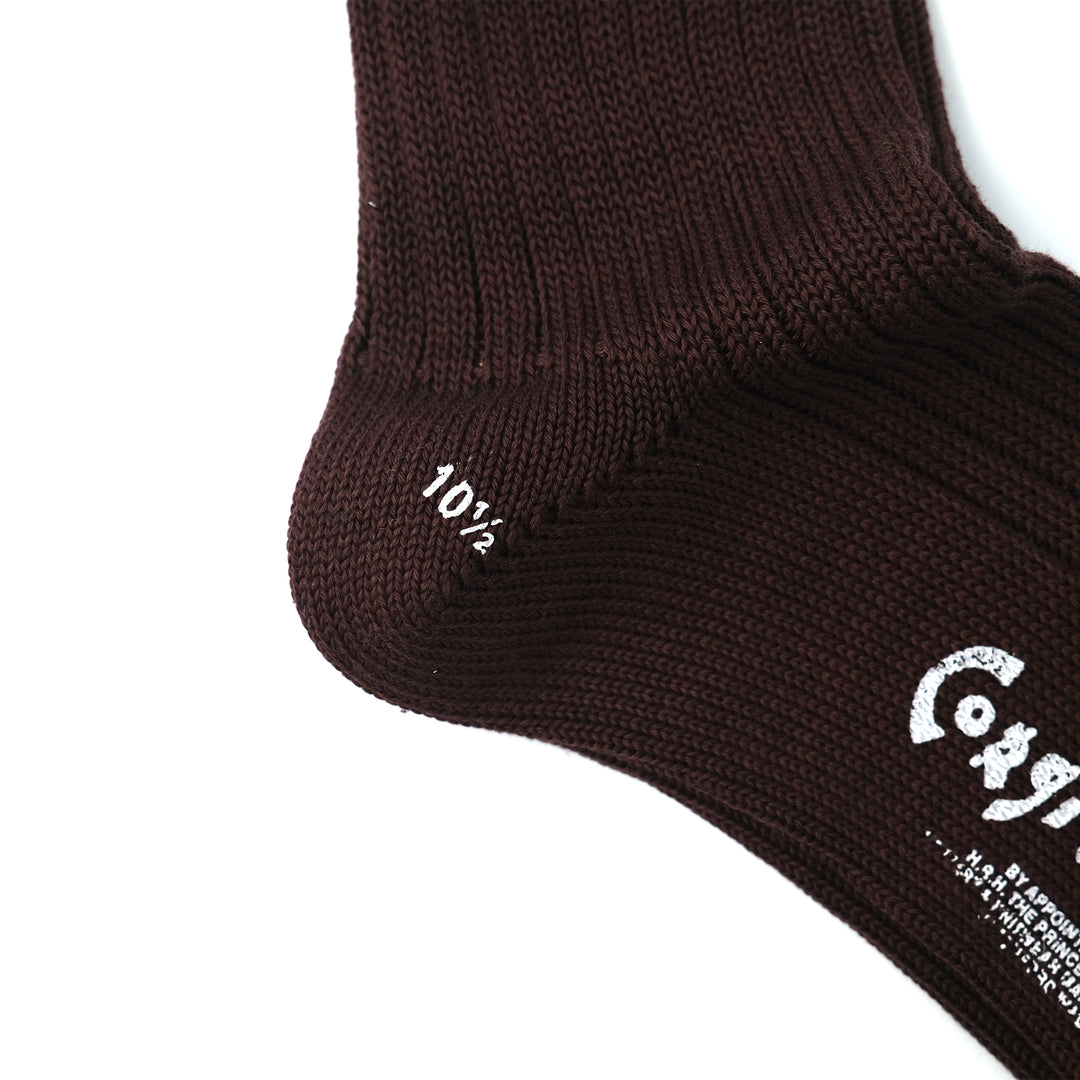 【MENS】MERCERISED COTTON 3×1 RIB SOCKS BROWN