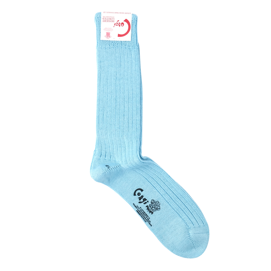 【MENS】MERCERISED COTTON 3×1 RIB SOCKS LIGHT BLUE