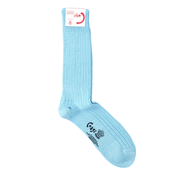 【MENS】MERCERISED COTTON 3×1 RIB SOCKS LIGHT BLUE