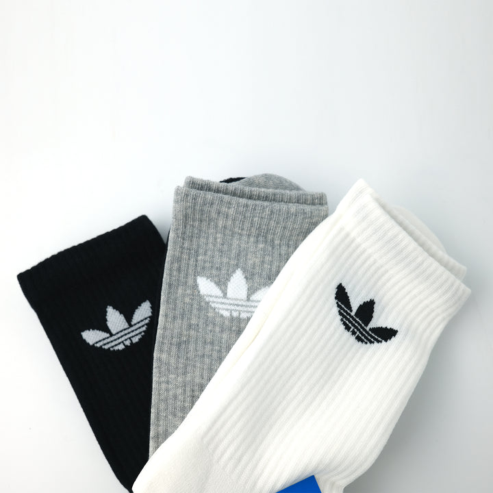 adidas Originals TRE CRW CUSH トレフォイル クッション クルーソックス 3PACK WHITE/MEDIUM GREY HEATHER/BLACK