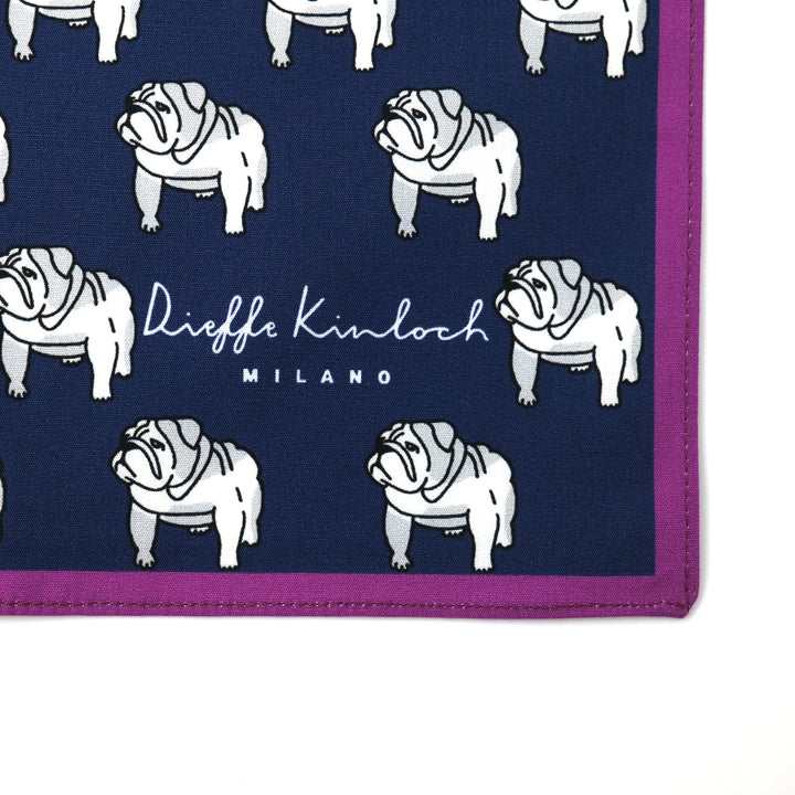 LONDON "BULLDOG ALL OVER" コットン ハンカチーフ（クラシック） NAVY×PURPLE