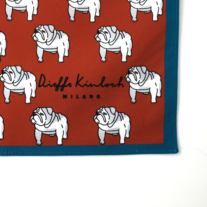 LONDON "BULLDOG ALL OVER" コットン ハンカチーフ (クラシック) BROWN×DARK BLUE