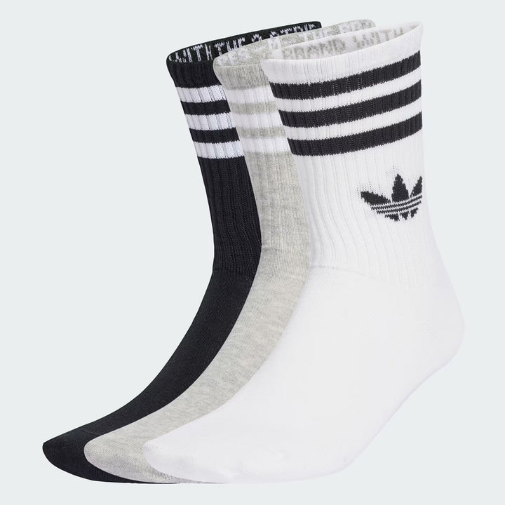 adidas Originals 3S CREW SOCK スリーストライプス クルーソックス 3PACK WHITE/MEDIUM GREY HEATHER/BLACK