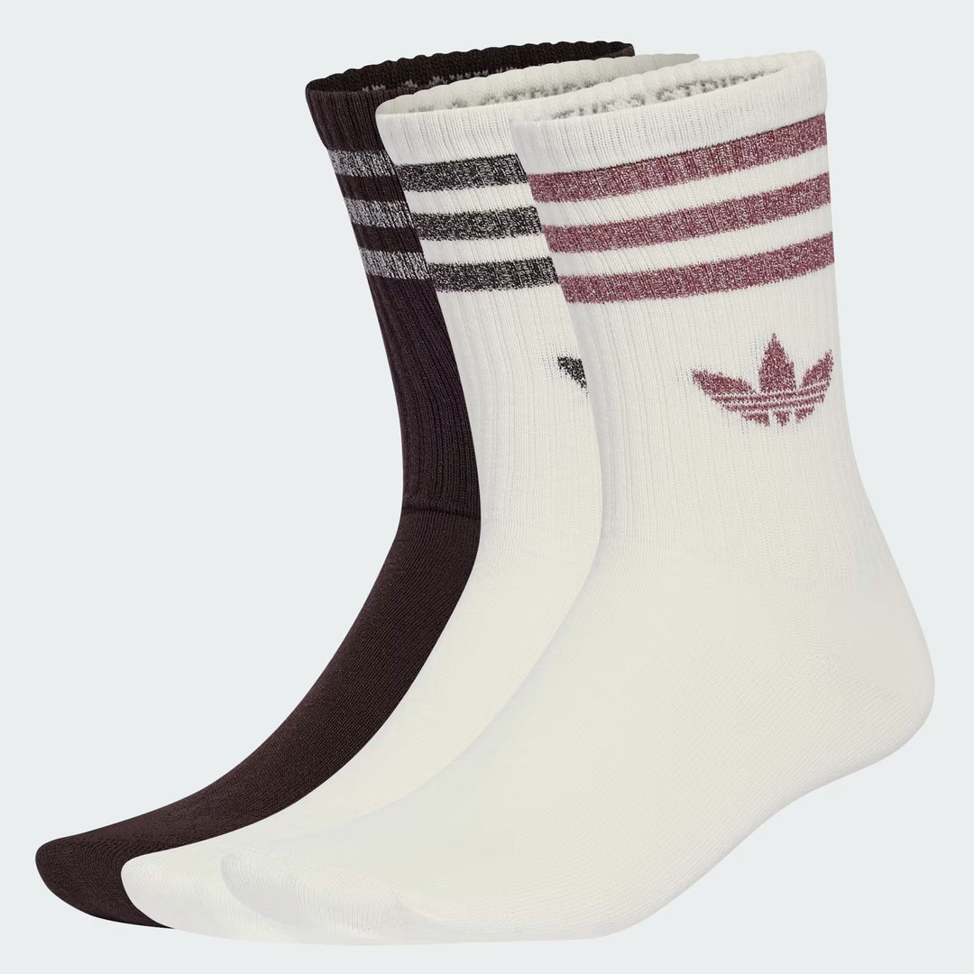 adidas Originals GLITTER TREFOIL CREW SOCK 3 PAIR PACK OFF WHITE/ AURORA COFFEE