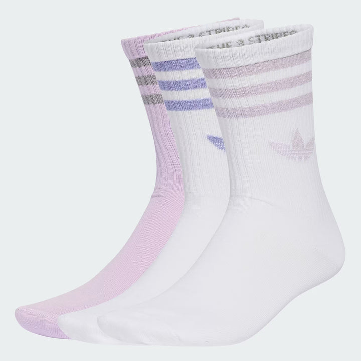 adidas Originals GLITTER TREFOIL CREW SOCK 3 PAIR PACK WHITE/ ICE LAVENDER
