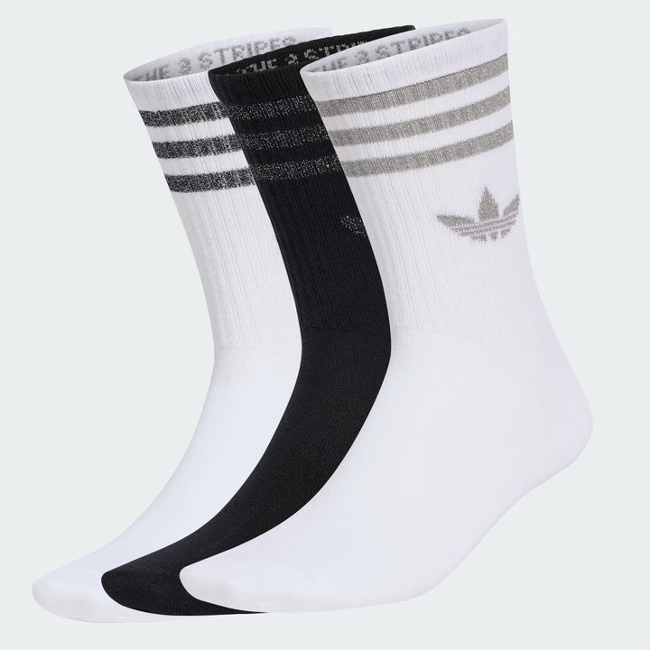 adidas Originals GLITTER TREFOIL CREW SOCK 3 PAIR PACK WHITE/ SILVER METALLIC/ BLACK