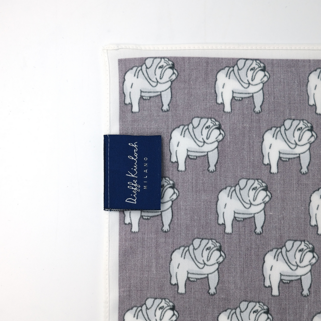 LONDON "BULLDOG ALL OVER" コットン ハンカチーフ (クラシック) DARK PURPLE×WHITE