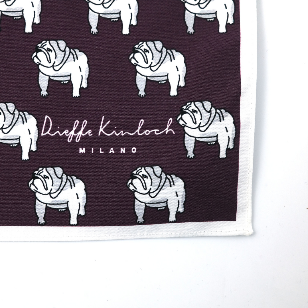 LONDON "BULLDOG ALL OVER" コットン ハンカチーフ (クラシック) DARK PURPLE×WHITE
