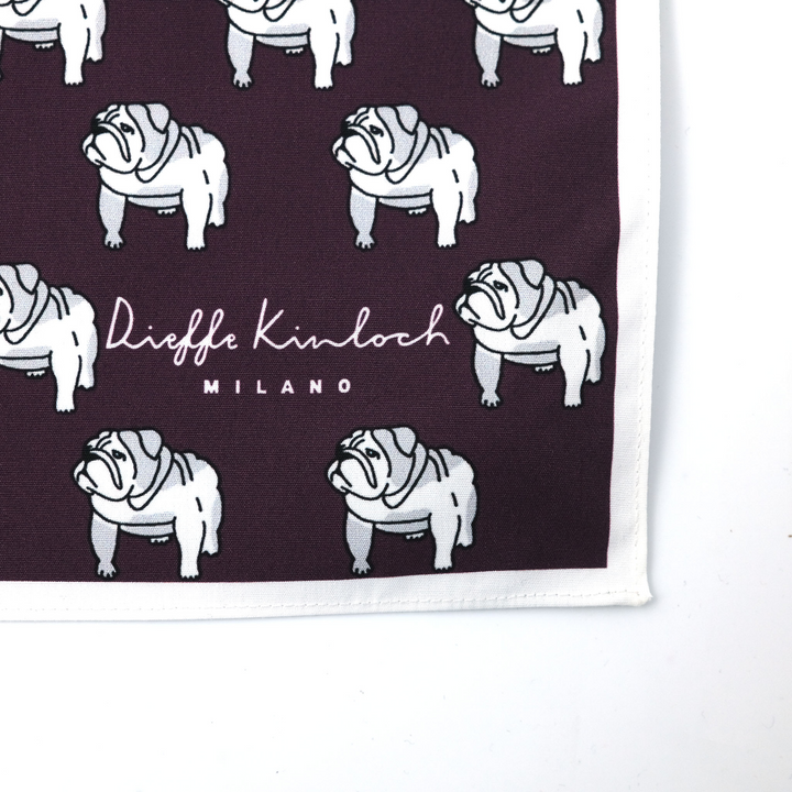 LONDON "BULLDOG ALL OVER" コットン ハンカチーフ (クラシック) DARK PURPLE×WHITE