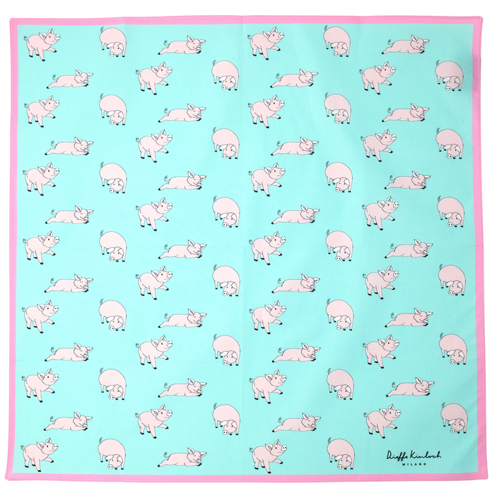 AMSTERDAM "FARM PIGS" コットン ハンカチーフ (クラシック) LIGHT BLUE×PINK
