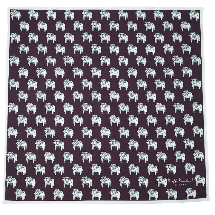 LONDON "BULLDOG ALL OVER" コットン ハンカチーフ (クラシック) DARK PURPLE×WHITE