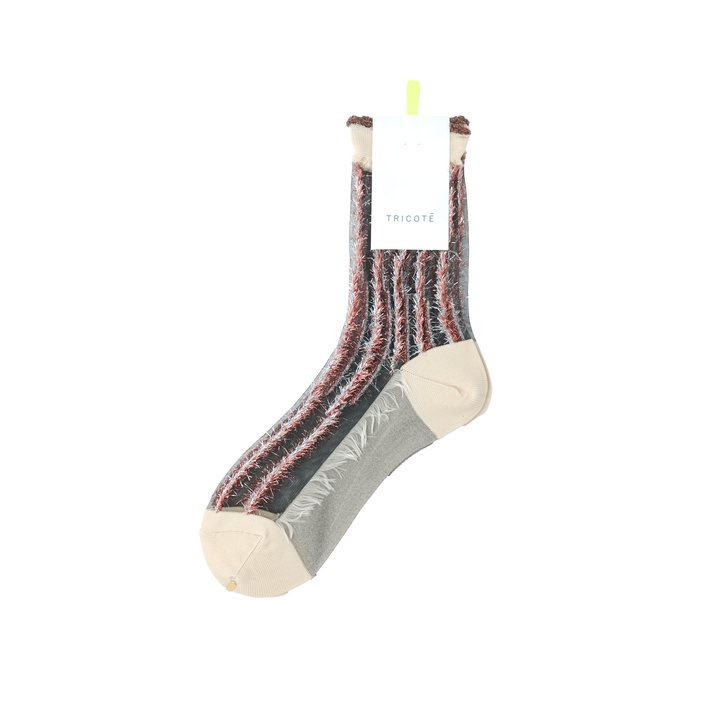STRIPE LINED SHEER SOCKS RED