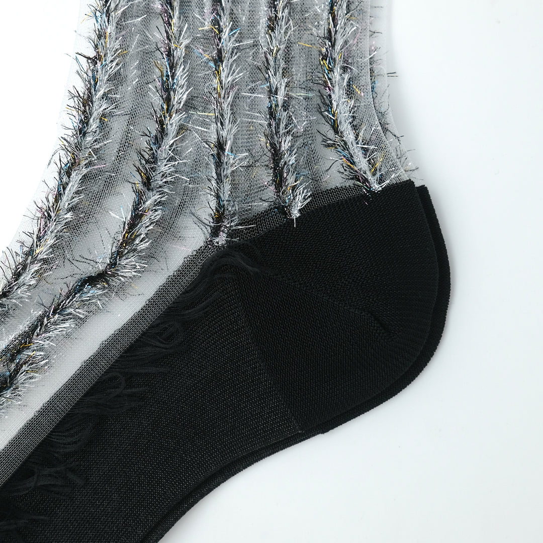 STRIPE LINED SHEER SOCKS BLACK