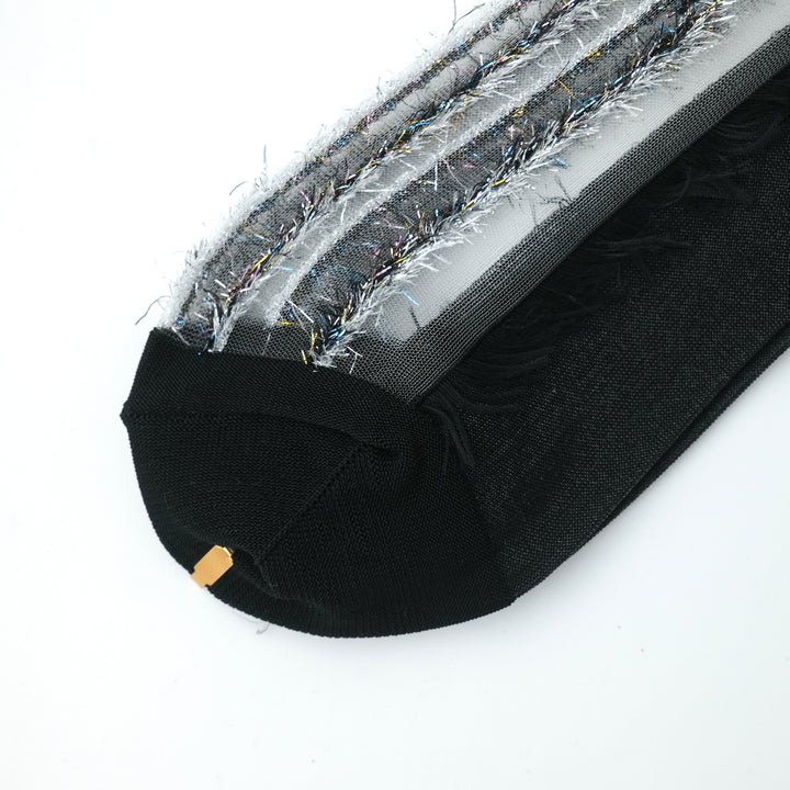 STRIPE LINED SHEER SOCKS BLACK