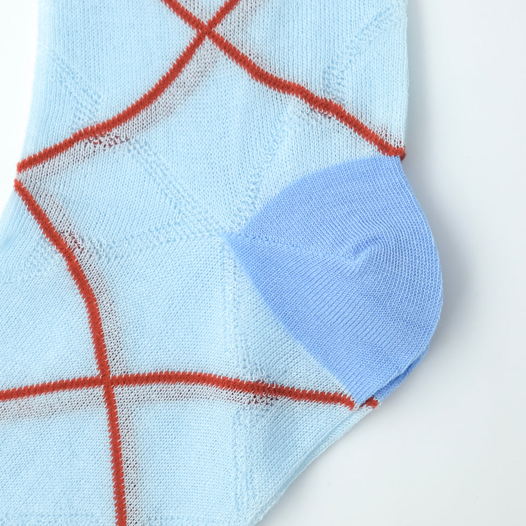 CROSS PLAID SOCKS L.BLUE