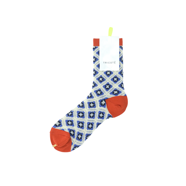 SHEER MOSAIC TILE PATTERN SOCKS WHITE