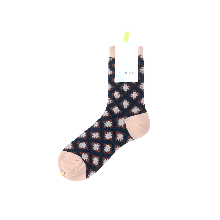 SHEER MOSAIC TILE PATTERN SOCKS NAVY