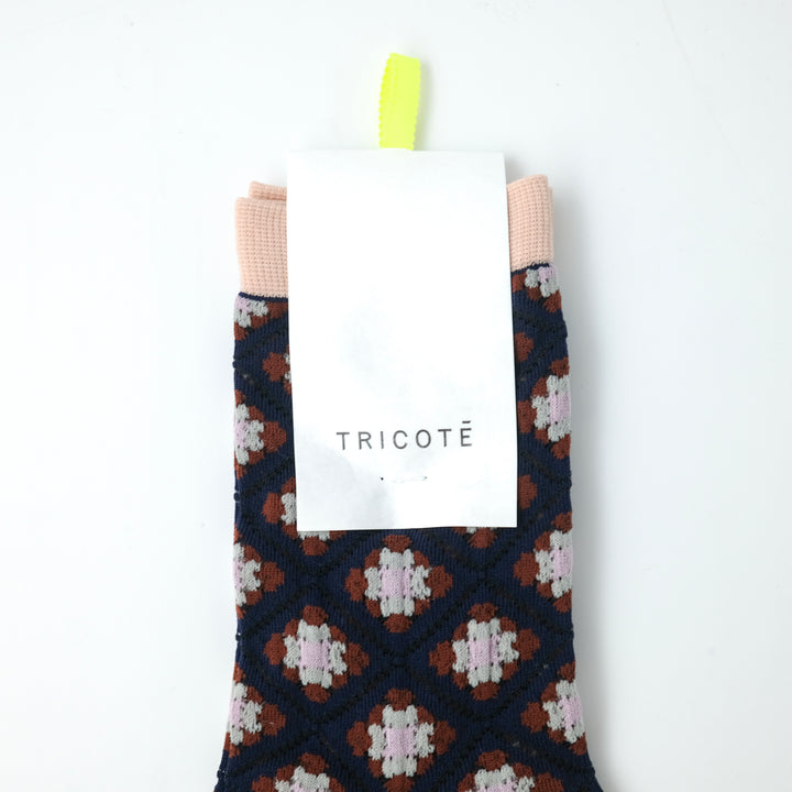 SHEER MOSAIC TILE PATTERN SOCKS NAVY
