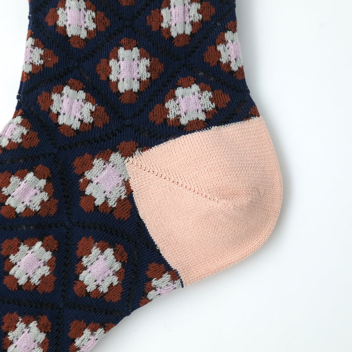 SHEER MOSAIC TILE PATTERN SOCKS NAVY