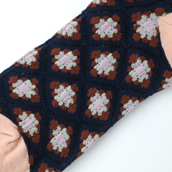 SHEER MOSAIC TILE PATTERN SOCKS NAVY