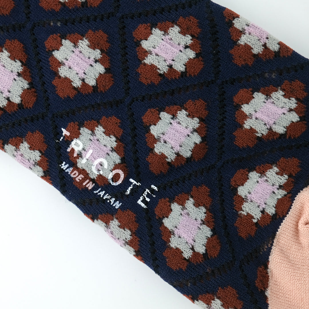 SHEER MOSAIC TILE PATTERN SOCKS NAVY