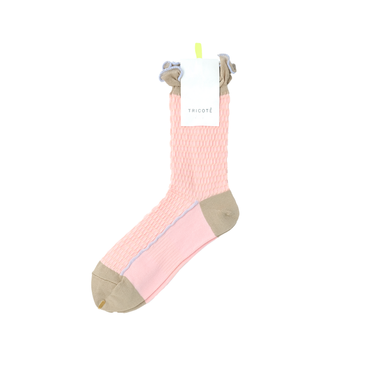 BUMPY FRILLED RIM DOT PETTERN SOCKS PINK