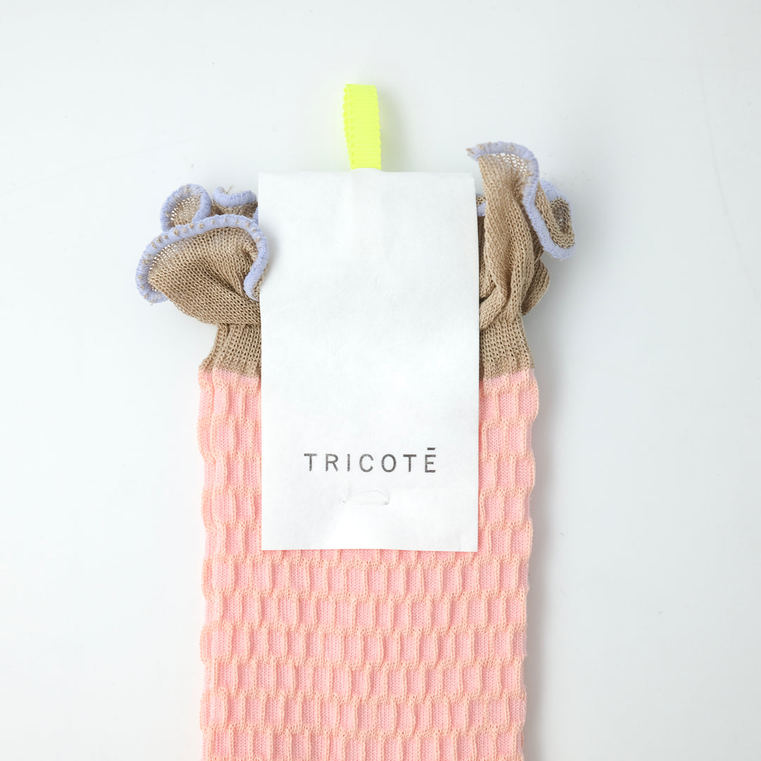 BUMPY FRILLED RIM DOT PETTERN SOCKS PINK
