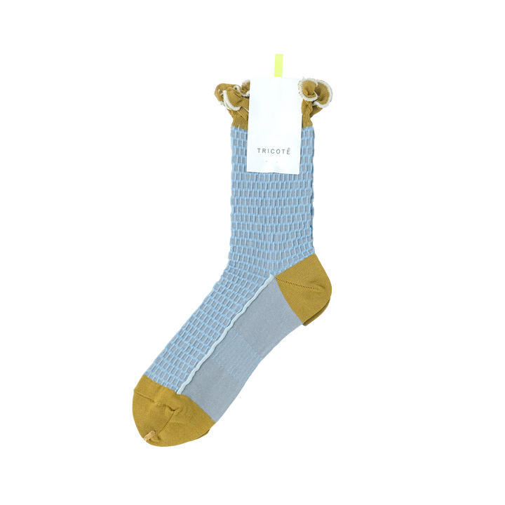 BUMPY FRILLED RIM DOT PETTERN SOCKS BLUE